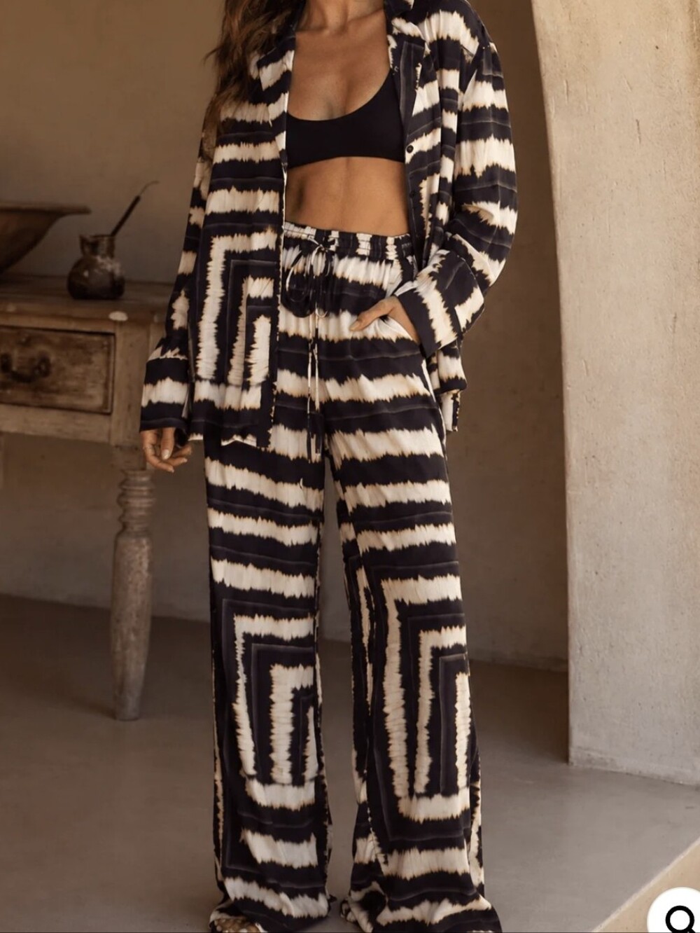 Commense Shirt + Wide Leg Pants 2-PC Set Tie Dye Wide Color Block S NWT